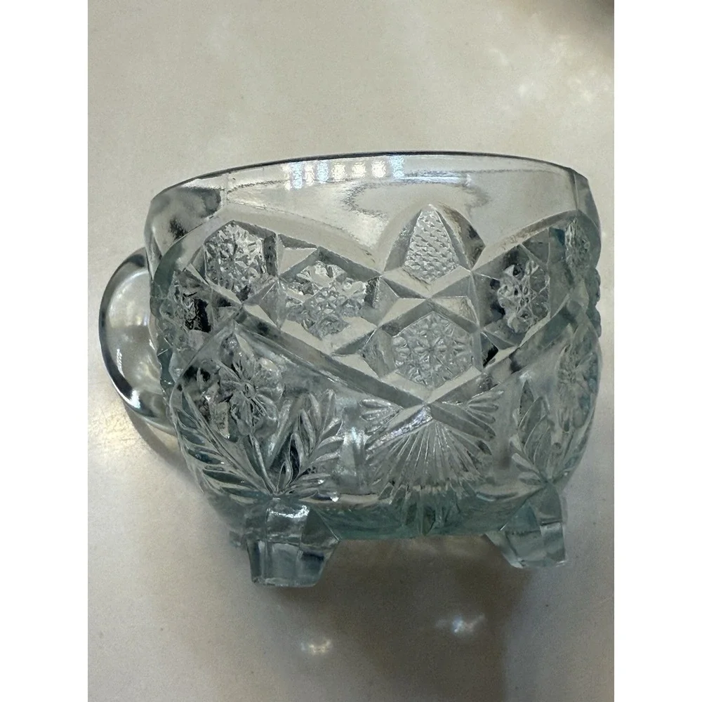 Uranium Glow Indian Glass Gaelic Footed Clear Punch Cup(s) with Handles 3 Total
